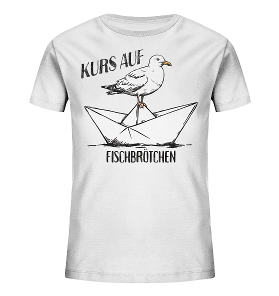 Kurs auf Fischbrötchen Papierschiff Möwe - Kinder Bio Shirt - Kiebitzdelle