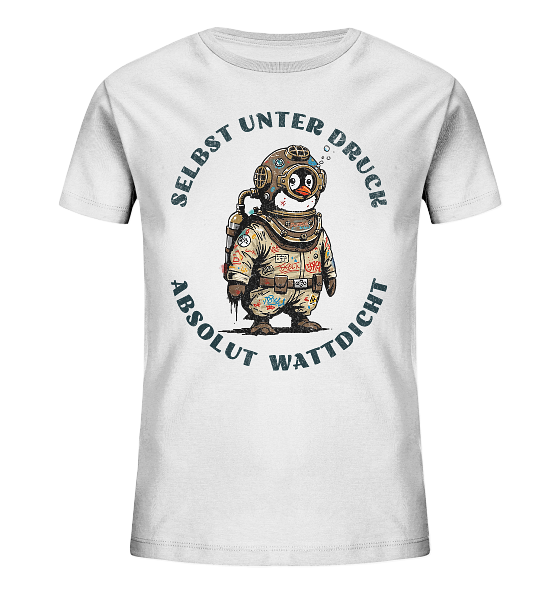 Wattdicht Pinguin Taucher mit lustigem Spruch - Kinder Bio Shirt