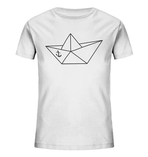 Papierschiff Papierboot Origami - Kinder Bio Shirt in White - Studio Ansicht - Kiebitzdelle