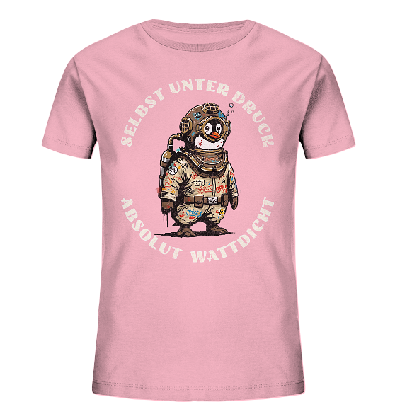Wattdicht Pinguin Taucher mit lustigem Spruch - Kinder Bio Shirt