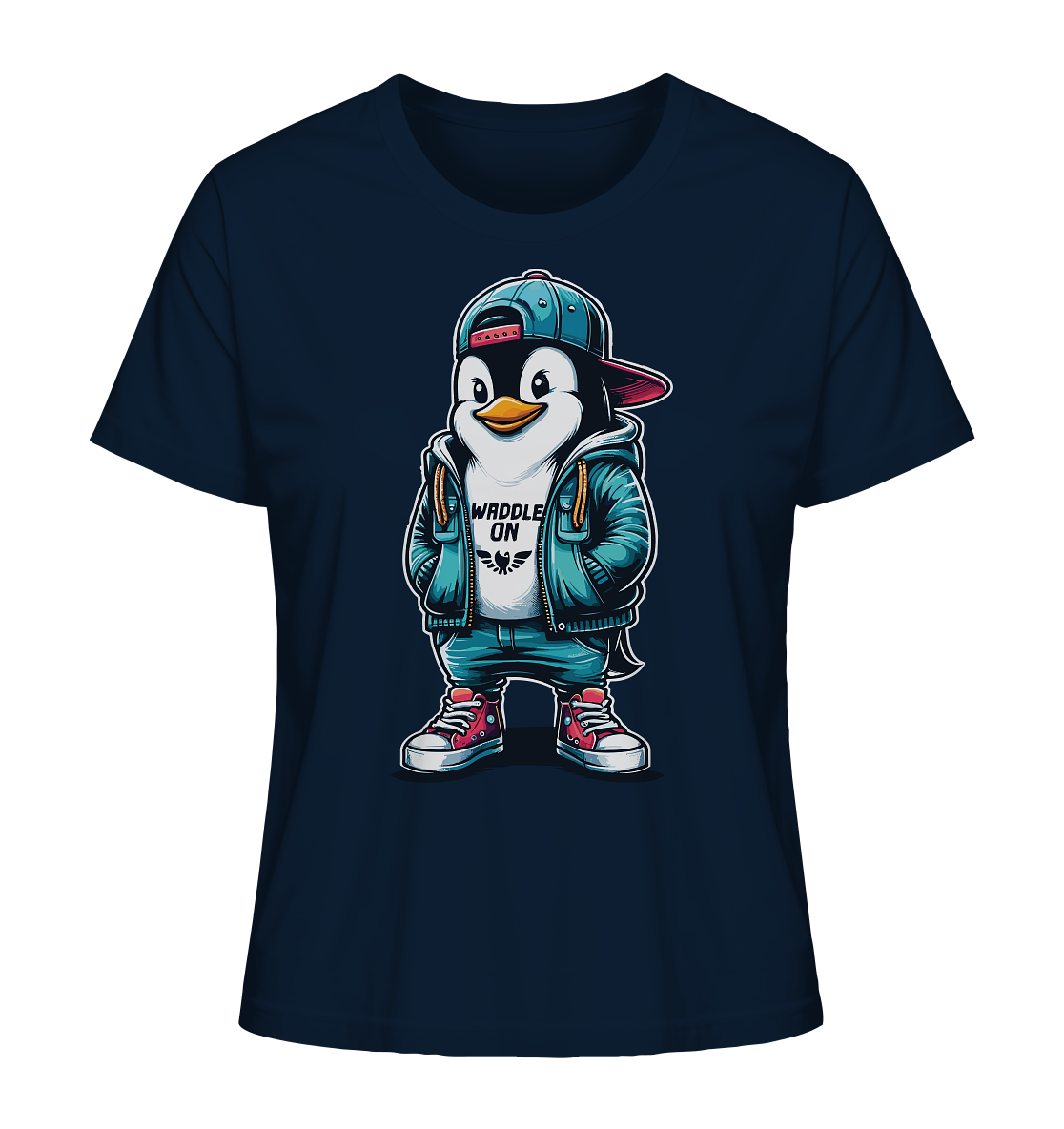 Hipster Pinguin Waddle On - Damen Premium Bio Shirt - Kiebitzdelle