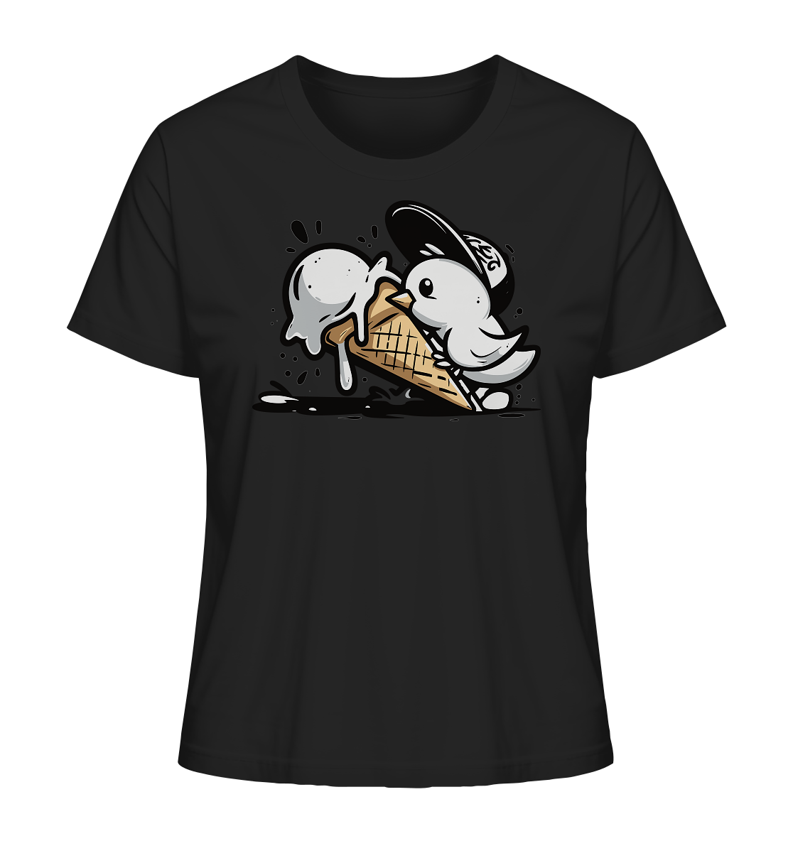 Möwe Küken mit Eis Street Art - Damen Premium Bio Shirt - Kiebitzdelle