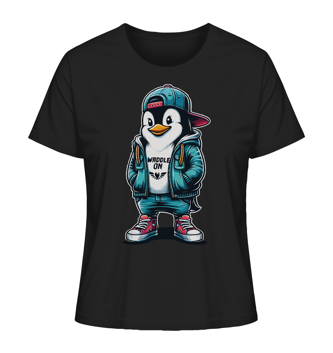 Hipster Pinguin Waddle On - Damen Premium Bio Shirt - Kiebitzdelle