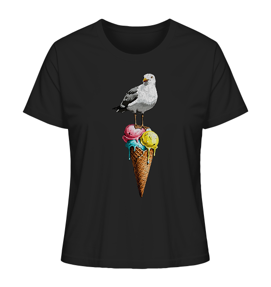 Eisdieb Freche Möwe mit Eiscreme - Damen Premium Bio Shirt - Kiebitzdelle