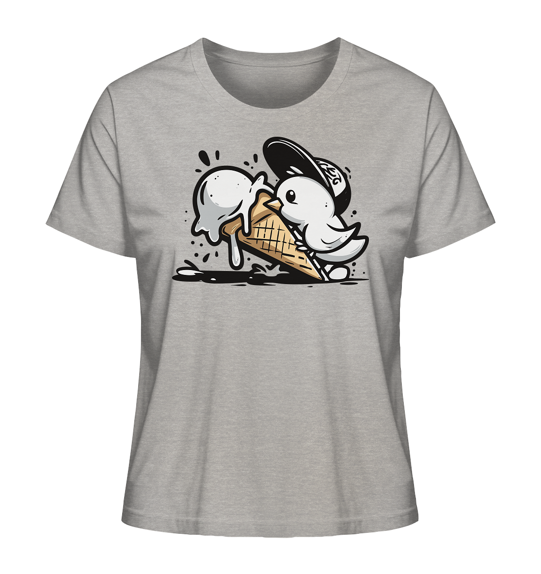 Möwe Küken mit Eis Street Art - Damen Premium Bio Shirt - Kiebitzdelle