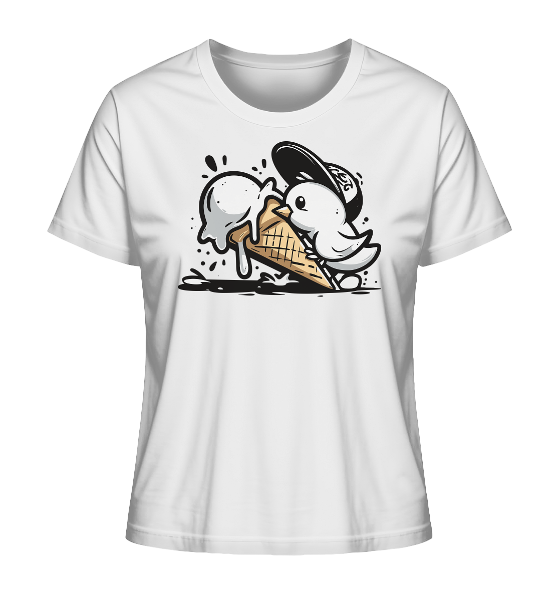 Möwe Küken mit Eis Street Art - Damen Premium Bio Shirt - Kiebitzdelle