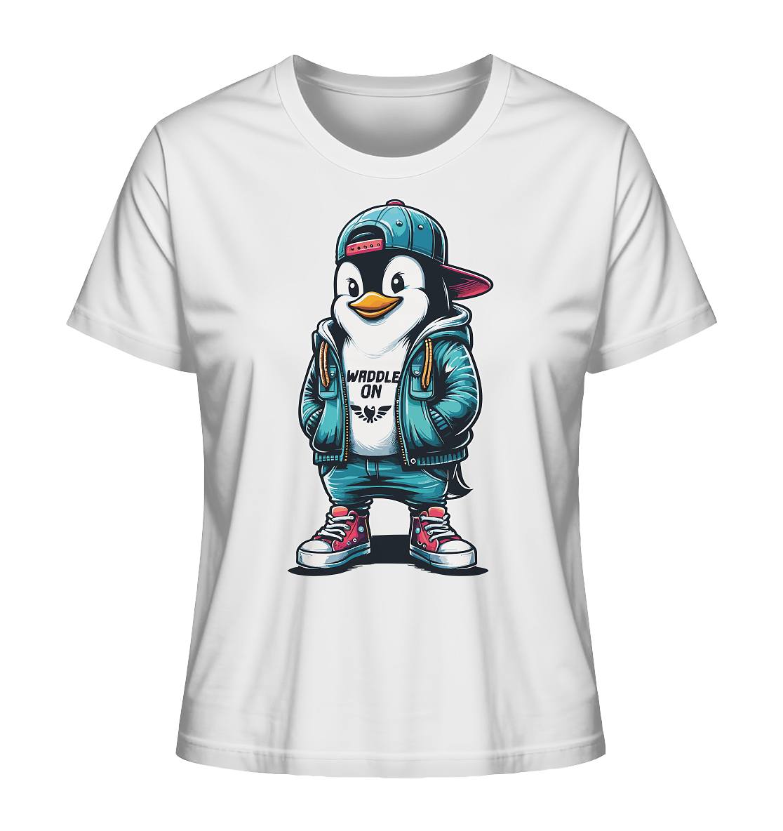 Hipster Pinguin Waddle On - Damen Premium Bio Shirt - Kiebitzdelle