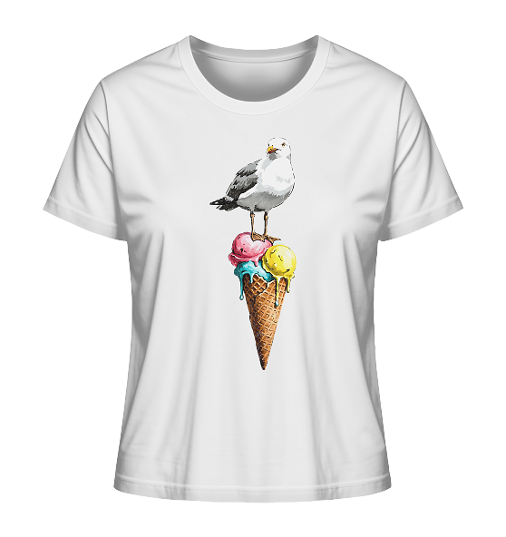 Eisdieb Freche Möwe mit Eiscreme - Damen Premium Bio Shirt - Kiebitzdelle