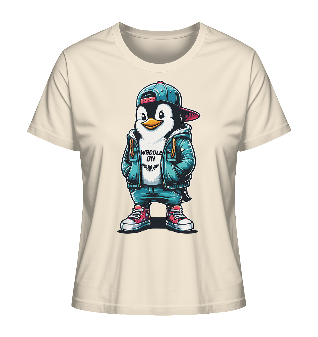 Hipster Pinguin Waddle On - Damen Premium Bio Shirt - Kiebitzdelle