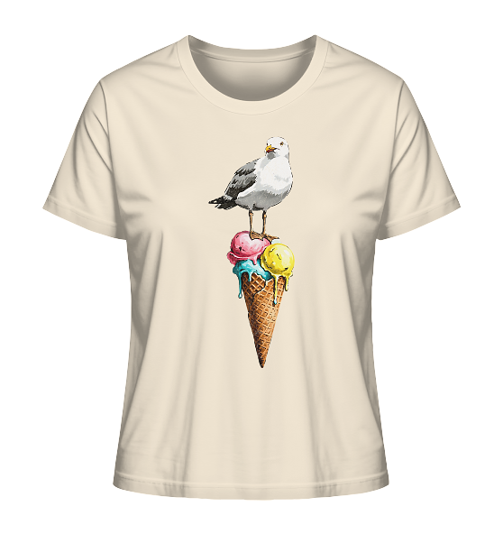 Eisdieb Freche Möwe mit Eiscreme - Damen Premium Bio Shirt - Kiebitzdelle