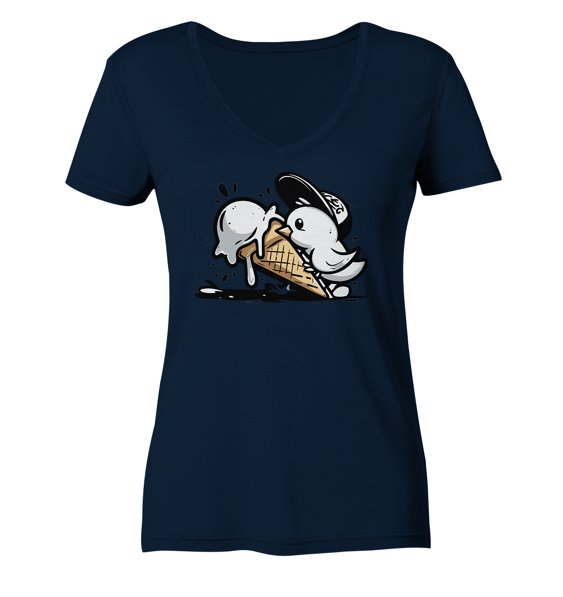 Möwe Küken mit Eis Street Art - Damen Bio V-Neck Shirt - Kiebitzdelle