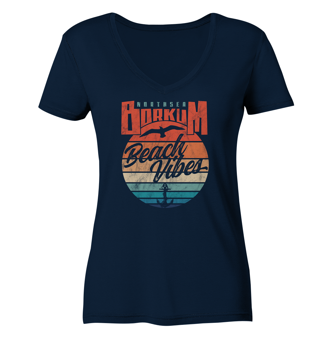 Borkum Beach Vibes - Damen Bio V-Neck Shirt - Kiebitzdelle