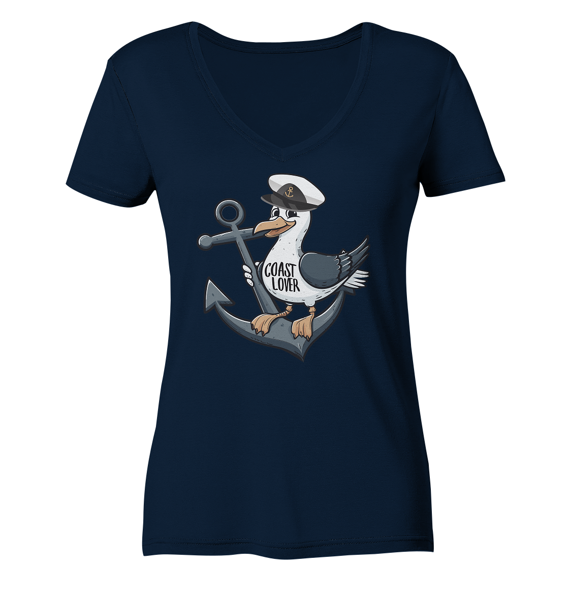Coast Lover Möwe Kapitän - Damen Bio V-Neck Shirt - Kiebitzdelle