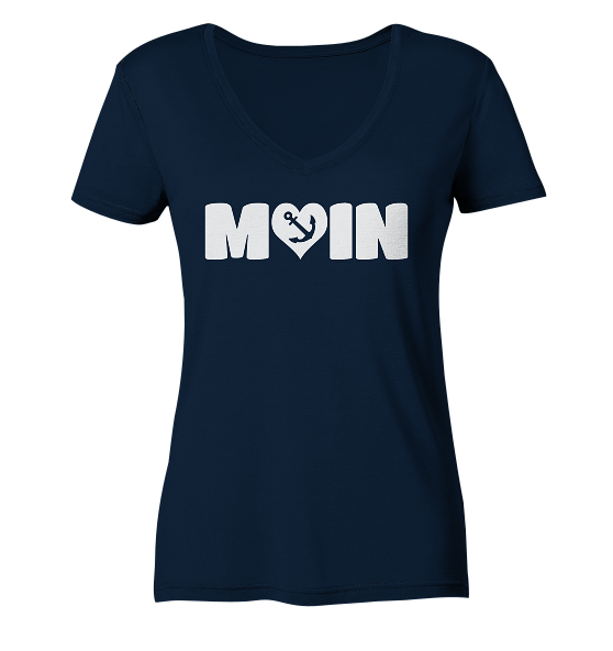 Moin Spruch mit Herz Anker - Damen Bio V-Neck Shirt - Kiebitzdelle
