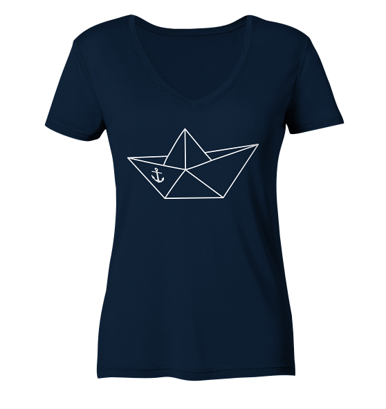 Papierschiff Papierboot Origami - Damen Bio V-Neck Shirt - Kiebitzdelle
