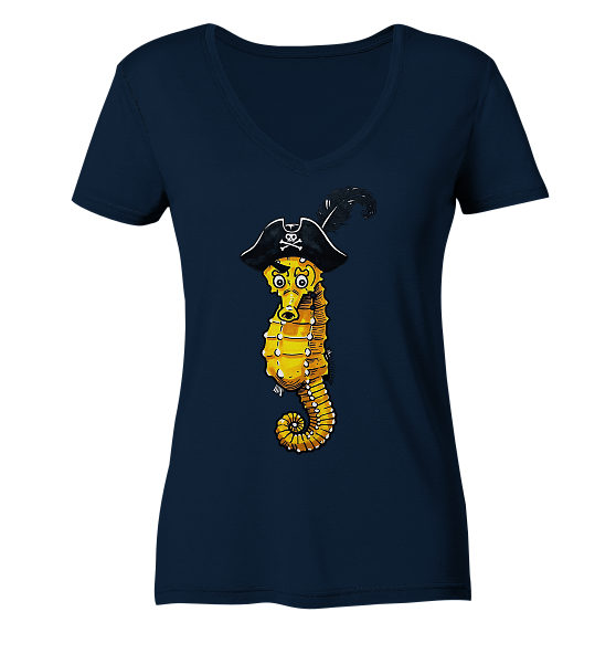 Seepferdchen Seeräuber Pirat - Damen Bio V-Neck Shirt - Kiebitzdelle