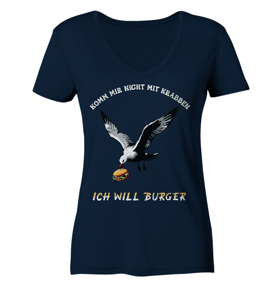 Freche Möwe will Burger statt Krabben - Damen Bio V-Neck Shirt - Kiebitzdelle