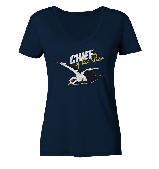 Chief of the Pier Chef Möwe mit Sonnenbrille - Damen Bio V-Neck Shirt