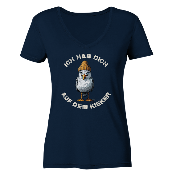 Ich hab Dich auf dem Kieker Möwe Spruch - Damen Bio V-Neck Shirt - Kiebitzdelle
