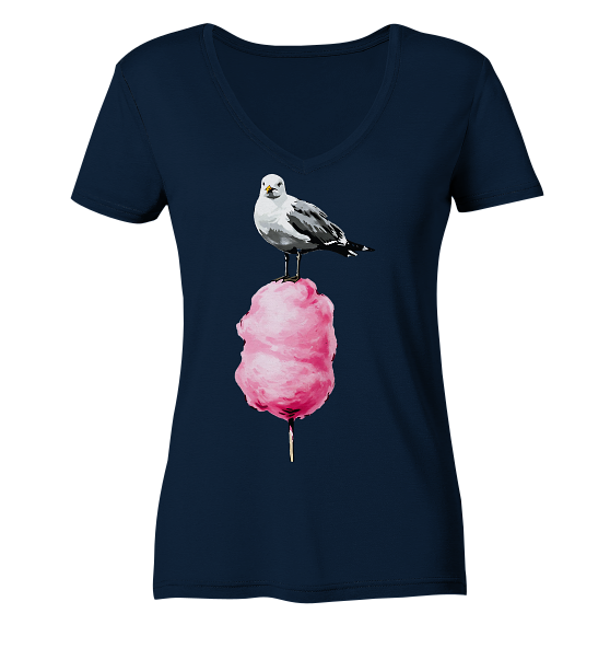 Möwe auf Zuckerwatte - Damen Bio V-Neck Shirt