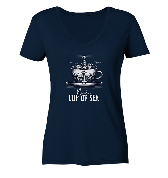 Need a cup of sea - Damen Bio V-Neck Shirt - Kiebitzdelle