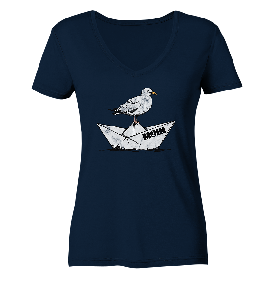 Papierschiff Möwe Moin - Damen Bio V-Neck Shirt - Kiebitzdelle