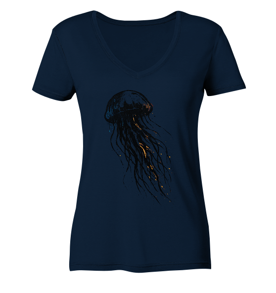 Street Art Qualle - Damen Bio V-Neck Shirt - Kiebitzdelle