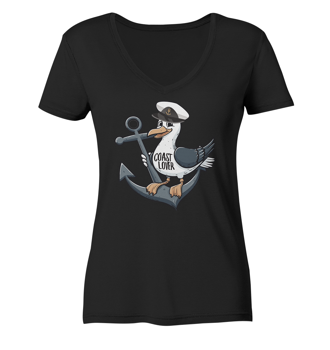 Coast Lover Möwe Kapitän - Damen Bio V-Neck Shirt - Kiebitzdelle