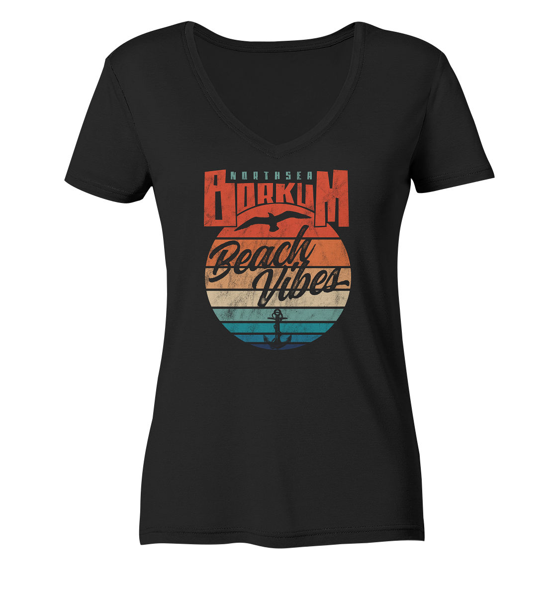 Borkum Beach Vibes - Damen Bio V-Neck Shirt - Kiebitzdelle