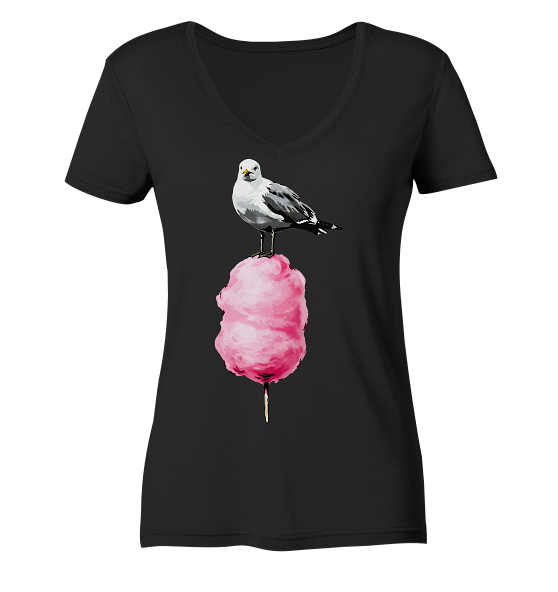 Möwe auf Zuckerwatte - Damen Bio V-Neck Shirt