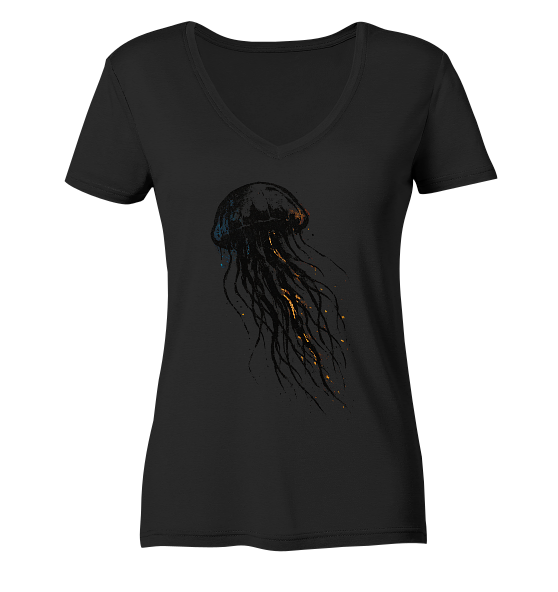 Street Art Qualle - Damen Bio V-Neck Shirt - Kiebitzdelle