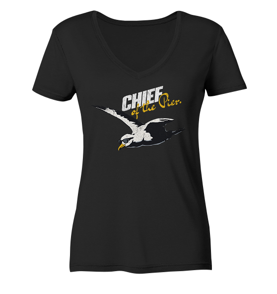Chief of the Pier Chef Möwe mit Sonnenbrille - Damen Bio V-Neck Shirt - Kiebitzdelle