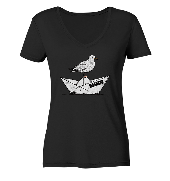 Papierschiff Möwe Moin - Damen Bio V-Neck Shirt - Kiebitzdelle