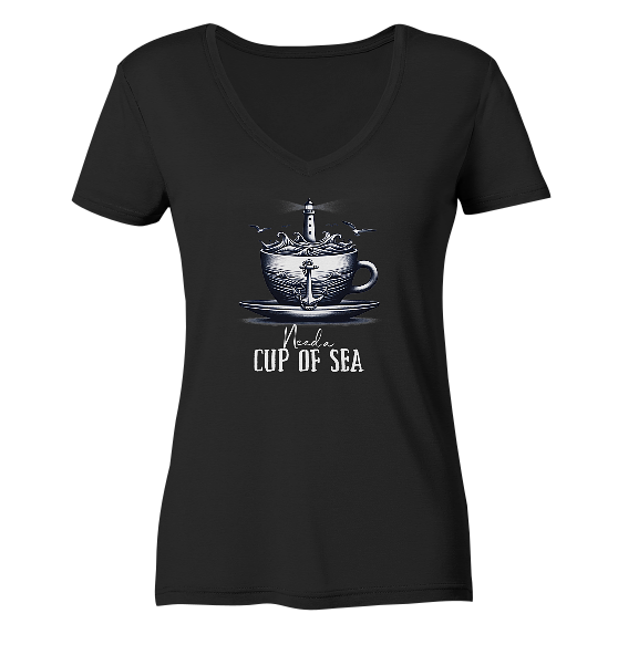 Need a cup of sea - Damen Bio V-Neck Shirt - Kiebitzdelle