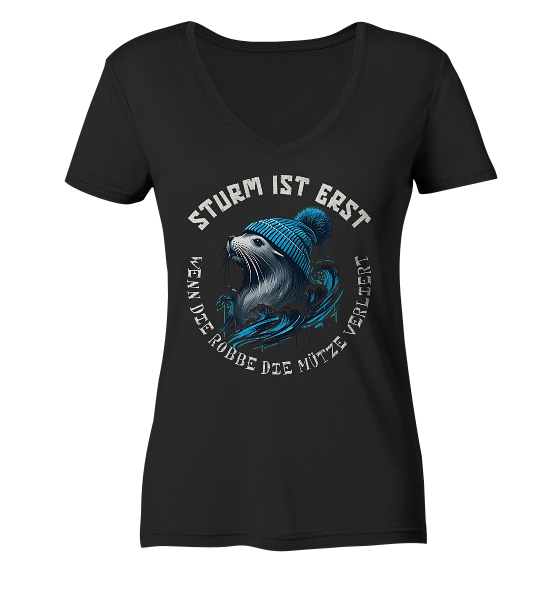 Sturm ist erst wenn die Robbe die Mütze verliert - Damen Bio V-Neck Shirt - Kiebitzdelle