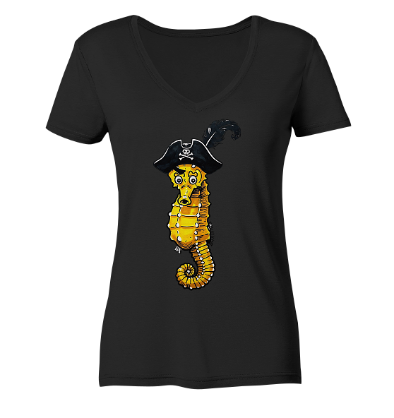 Seepferdchen Seeräuber Pirat - Damen Bio V-Neck Shirt - Kiebitzdelle