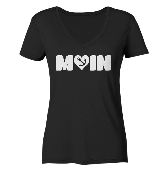 Moin Spruch mit Herz Anker - Damen Bio V-Neck Shirt