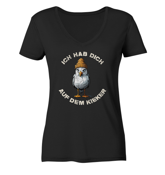 Ich hab Dich auf dem Kieker Möwe Spruch - Damen Bio V-Neck Shirt - Kiebitzdelle