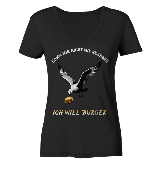 Freche Möwe will Burger statt Krabben - Damen Bio V-Neck Shirt - Kiebitzdelle