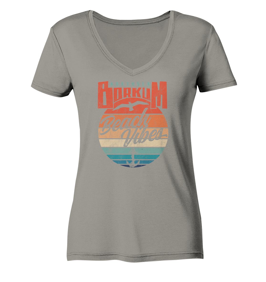 Borkum Beach Vibes - Damen Bio V-Neck Shirt - Kiebitzdelle
