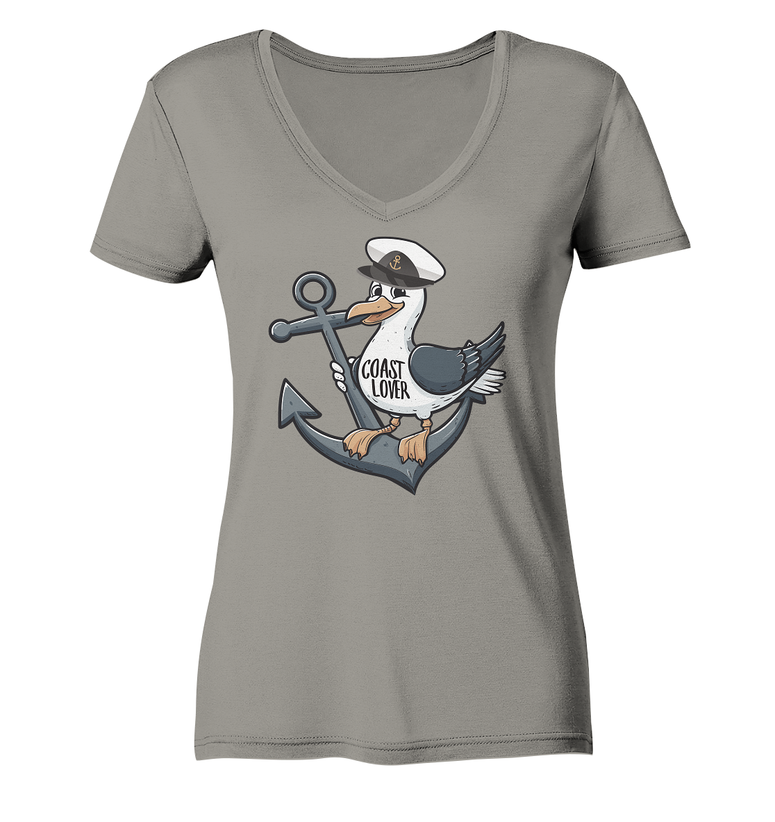 Coast Lover Möwe Kapitän - Damen Bio V-Neck Shirt - Kiebitzdelle