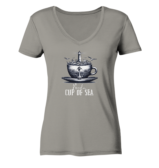 Need a cup of sea - Damen Bio V-Neck Shirt - Kiebitzdelle
