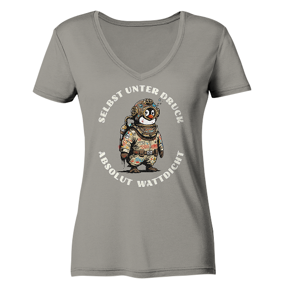 Wattdicht Pinguin Taucher mit lustigem Spruch - Damen Bio V-Neck Shirt - Kiebitzdelle