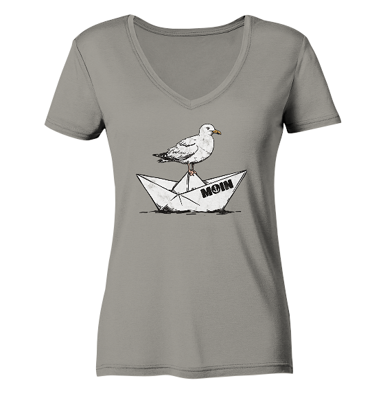 Papierschiff Möwe Moin - Damen Bio V-Neck Shirt - Kiebitzdelle