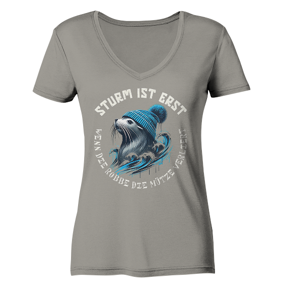 Sturm ist erst wenn die Robbe die Mütze verliert - Damen Bio V-Neck Shirt - Kiebitzdelle