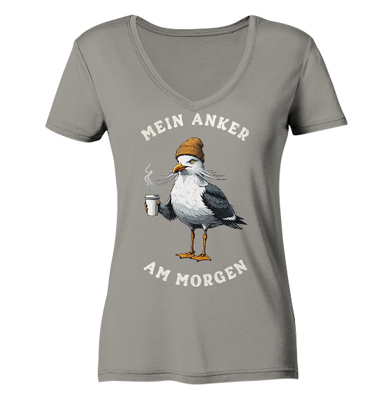 Mein Anker am Morgen Kaffee Möwe - Damen Bio V-Neck Shirt - Kiebitzdelle