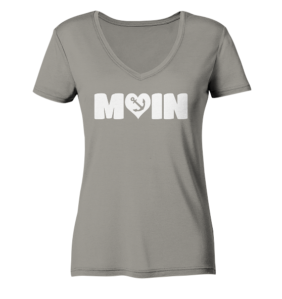 Moin Spruch mit Herz Anker - Damen Bio V-Neck Shirt - Kiebitzdelle