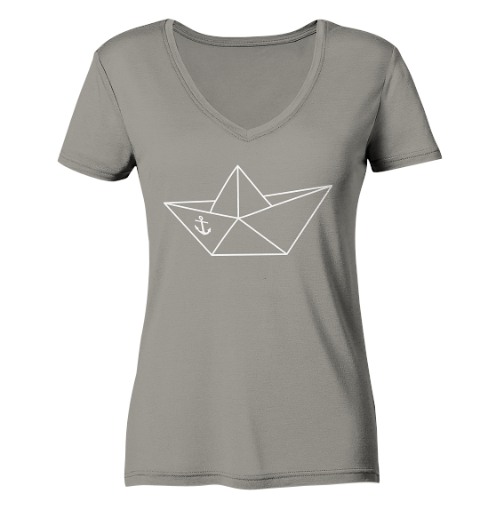 Papierschiff Papierboot Origami - Damen Bio V-Neck Shirt - Kiebitzdelle