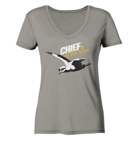 Chief of the Pier Chef Möwe mit Sonnenbrille - Damen Bio V-Neck Shirt - Kiebitzdelle
