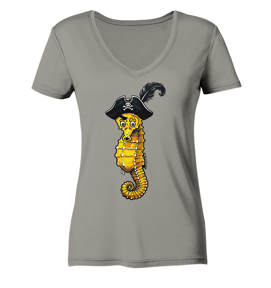 Seepferdchen Seeräuber Pirat - Damen Bio V-Neck Shirt - Kiebitzdelle